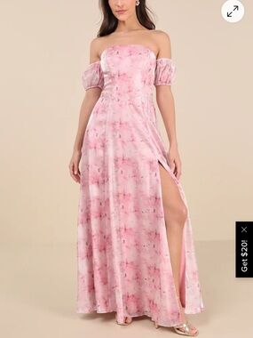 Lulus Idyllic Charisma Light Pink Floral Off-the-Shoulder Maxi Dress